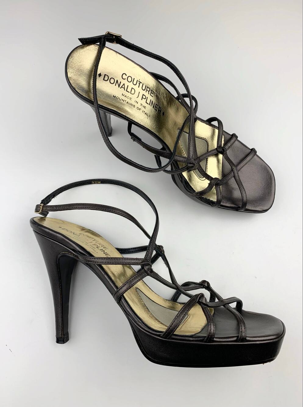 Donald J Pliner Couture High Heel Sandals Brown Strappy Platform Women's 8.5